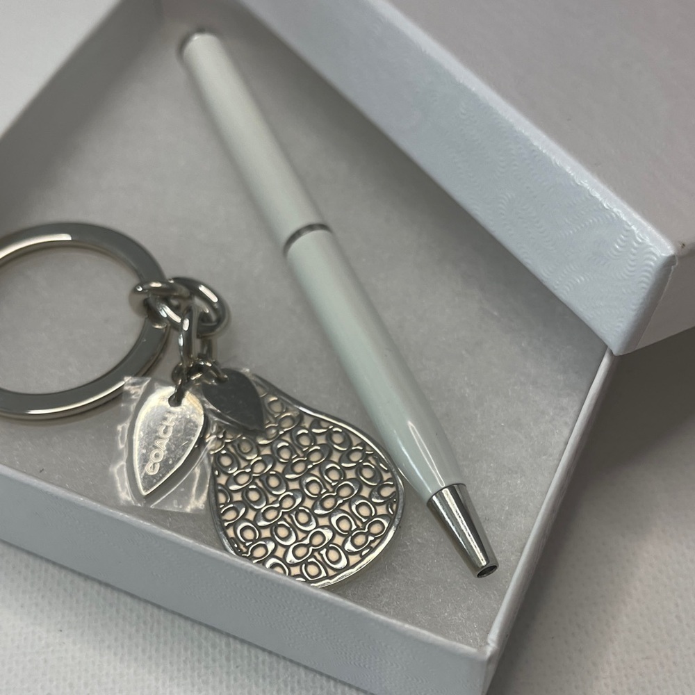 Coach Silver Pear Keychain and White Coach Pen Set - Picture 6 of 6